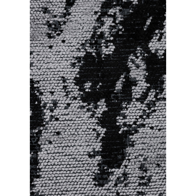 Williston Akarnanya Black Abstract Cotton Machine Made Area Rug
